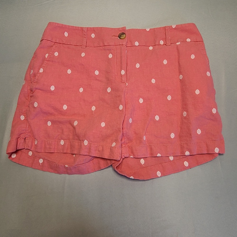 LOFT Outlet Polka Dot Shorts Womens 2P Coral Pink Linen Blend Embroidered Summer